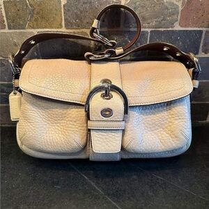 Coach Cream and Brown Leather Shoulder Bag
